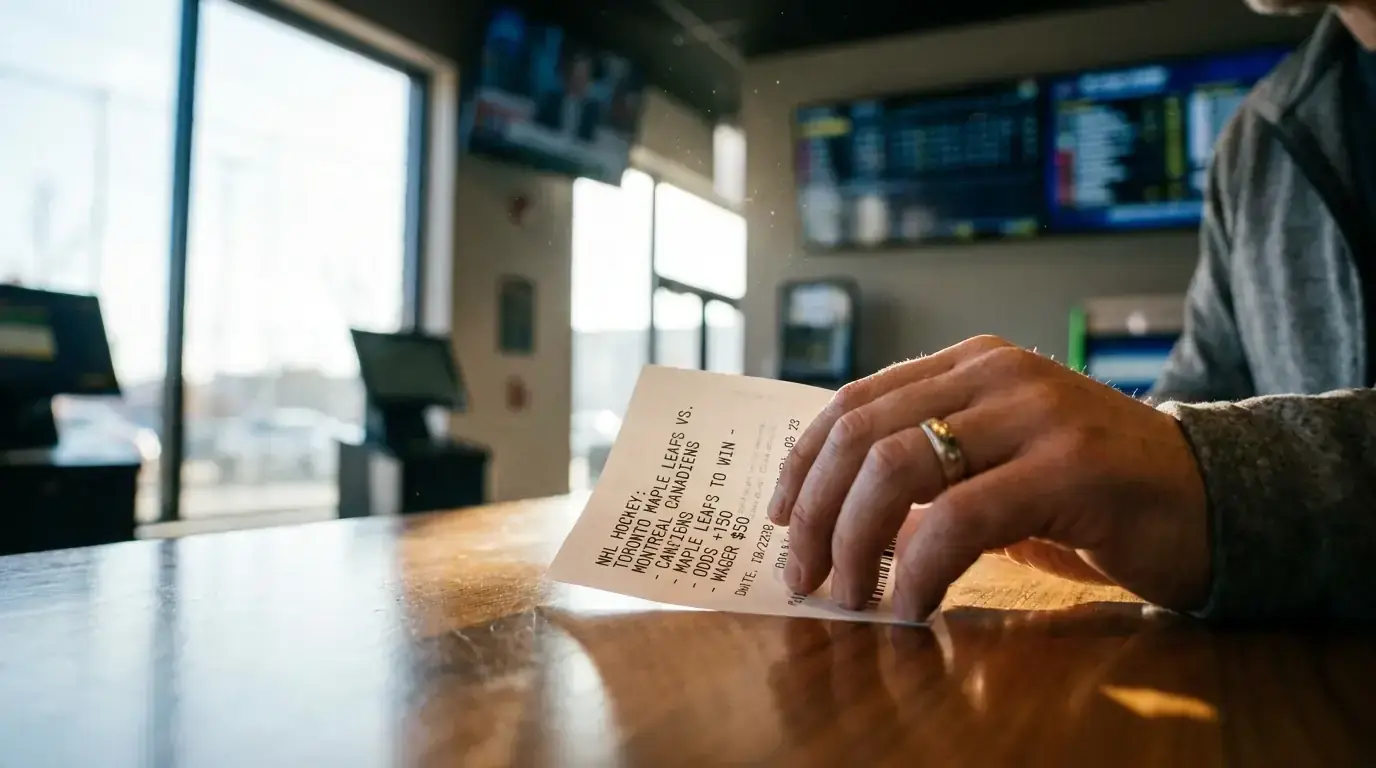 Betting slip showing an alternative puck line wager on NHL hockey