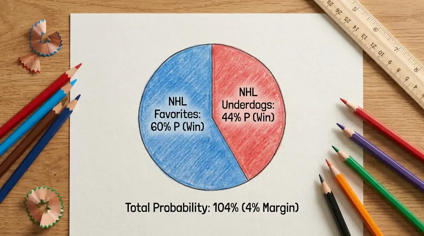 Visual concept of bookmaker margin and overround in NHL odds
