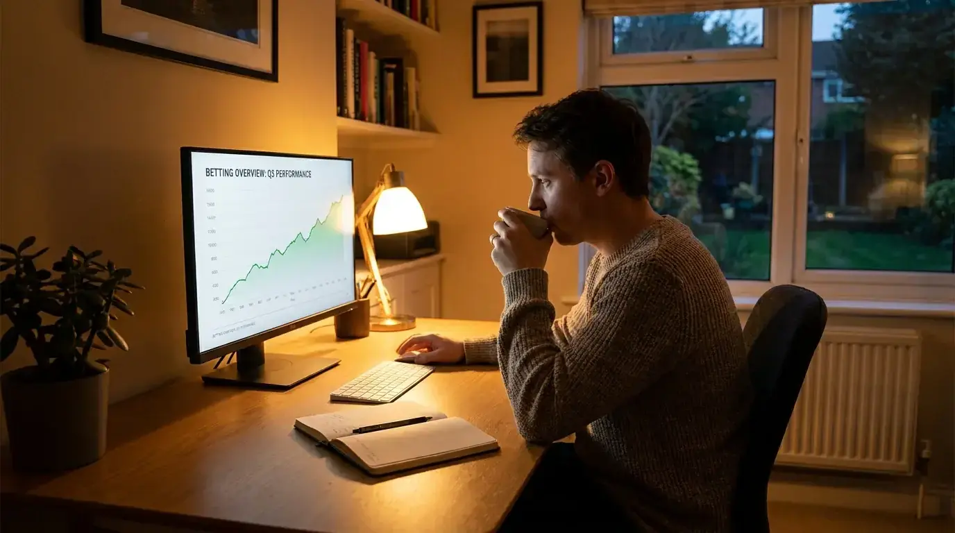 Disciplined bettor reviewing NHL betting results on a screen