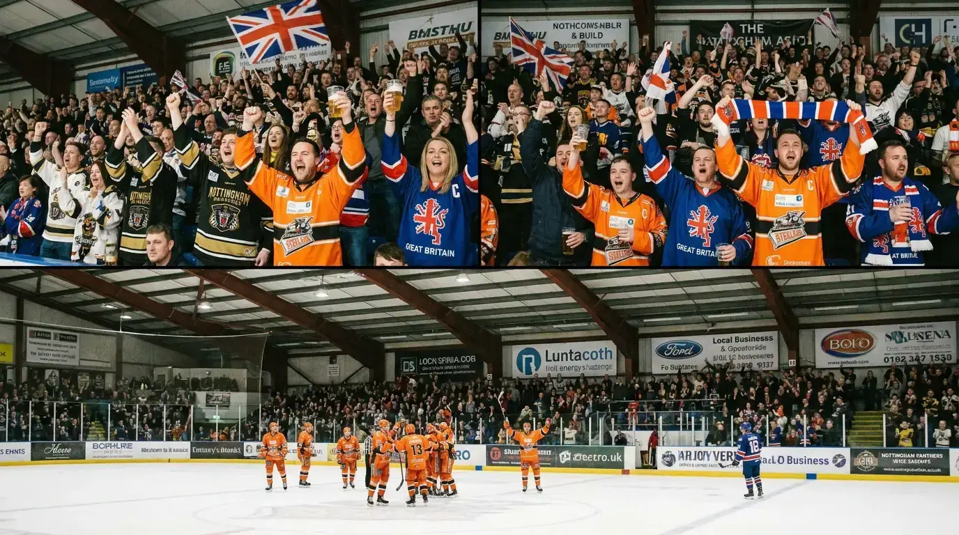 EIHL fans wearing team scarves at a British ice hockey match
