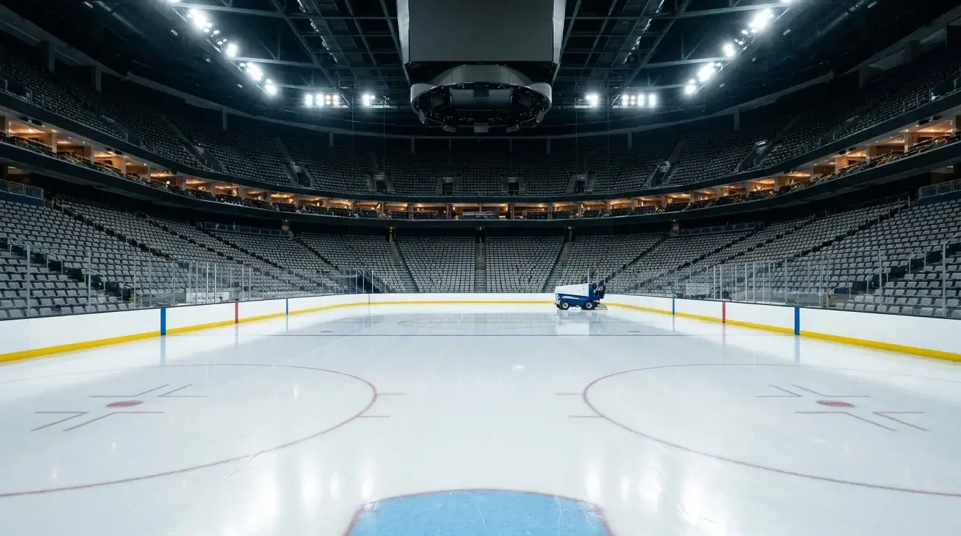 Empty NHL arena ice surface being prepared before a game