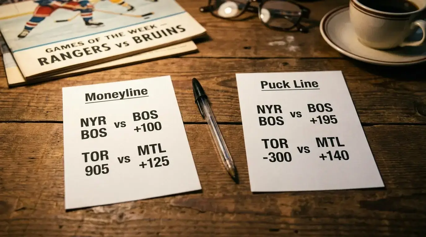 Comparison between NHL moneyline and puck line wager types