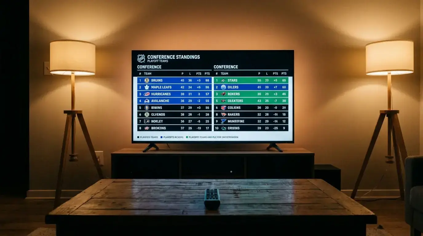 NHL playoff race standings displayed on a screen