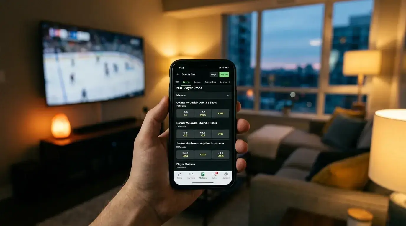 Mobile betting app showing NHL player prop markets