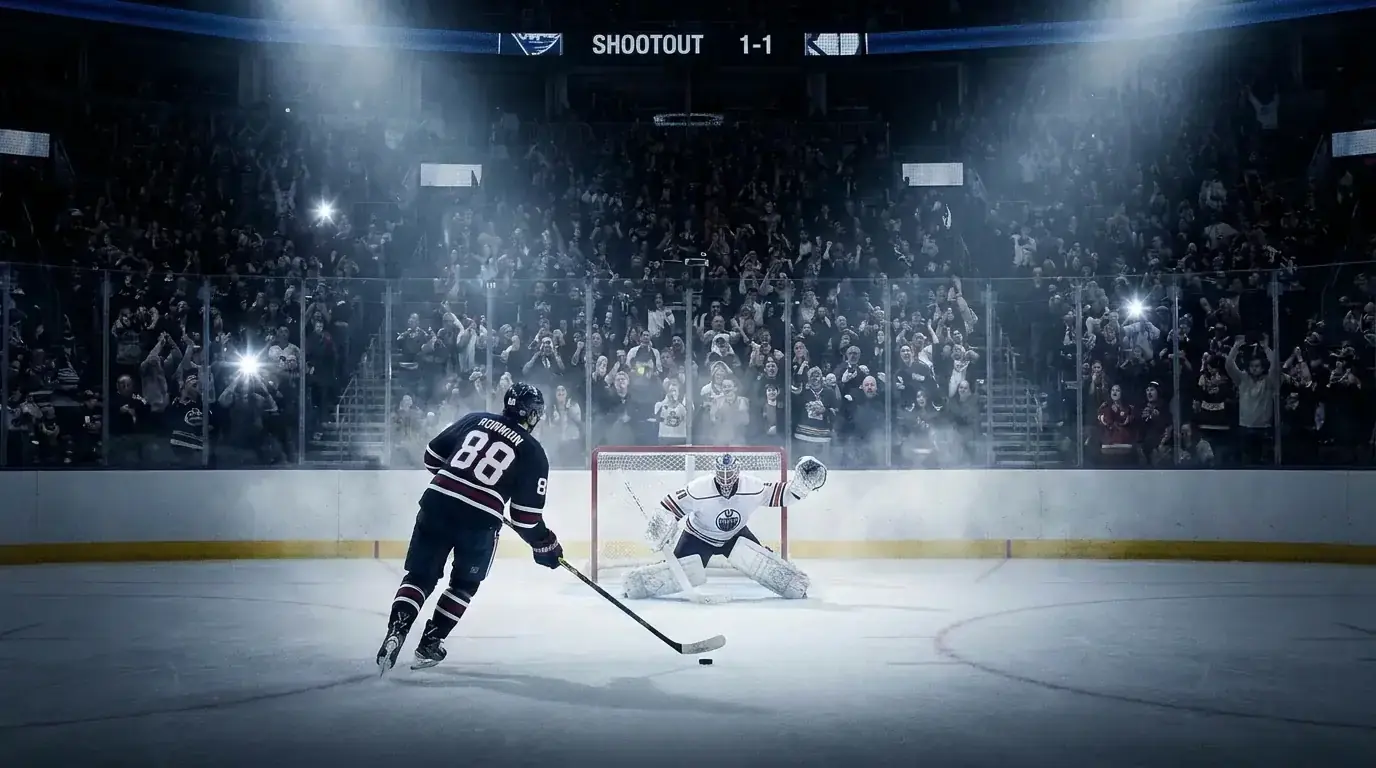 NHL shootout with a player approaching the goaltender one-on-one