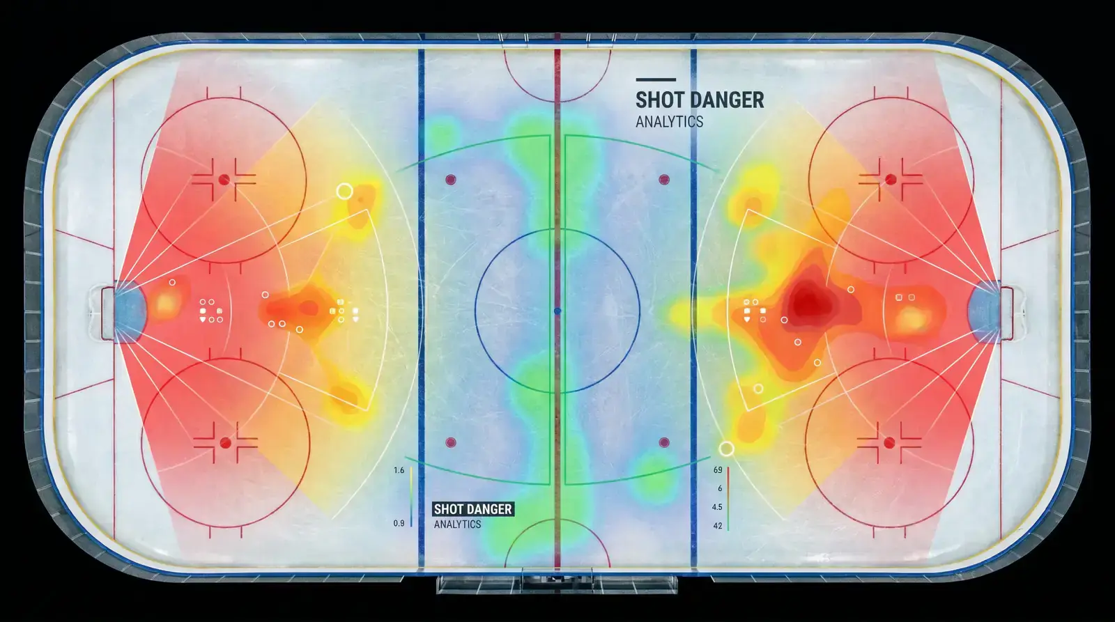 NHL shot location map showing expected goals zones on the ice