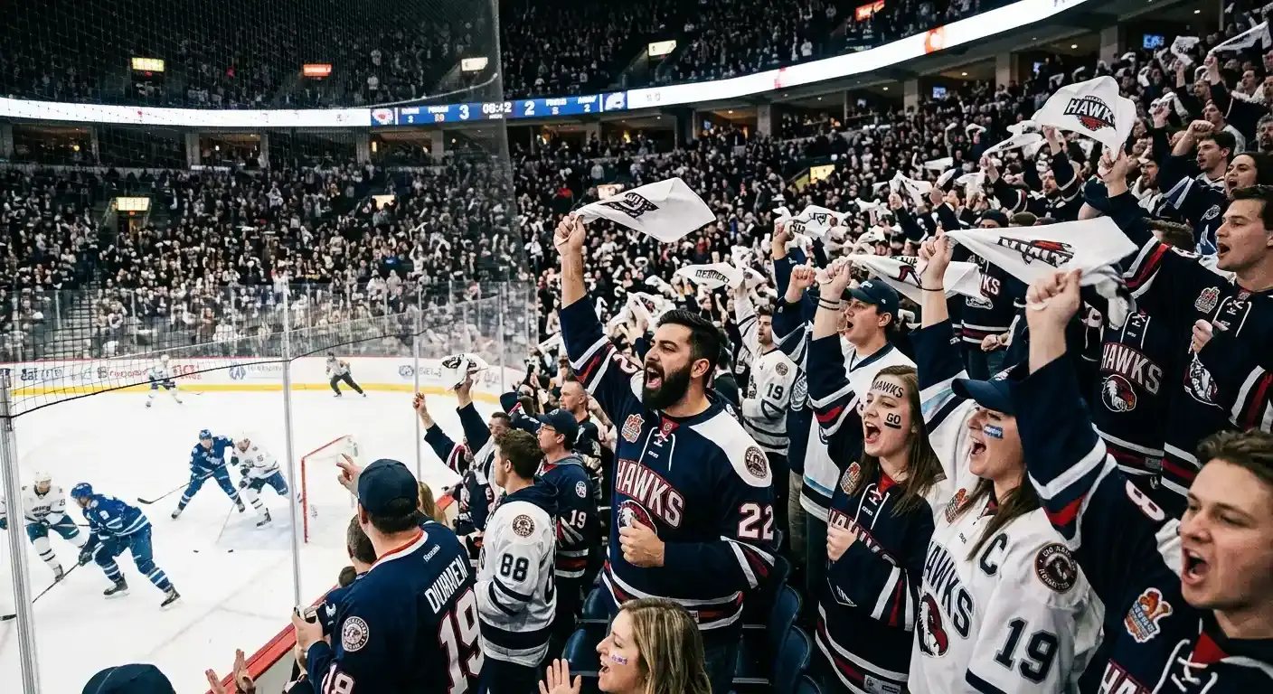 Home crowd supporting their underdog NHL team during a close game