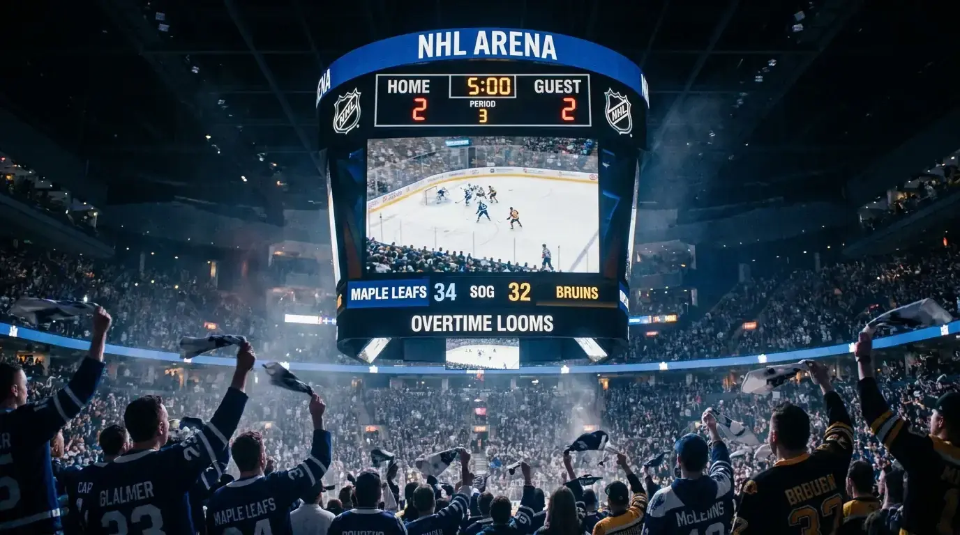 NHL scoreboard showing a tied close game in the third period