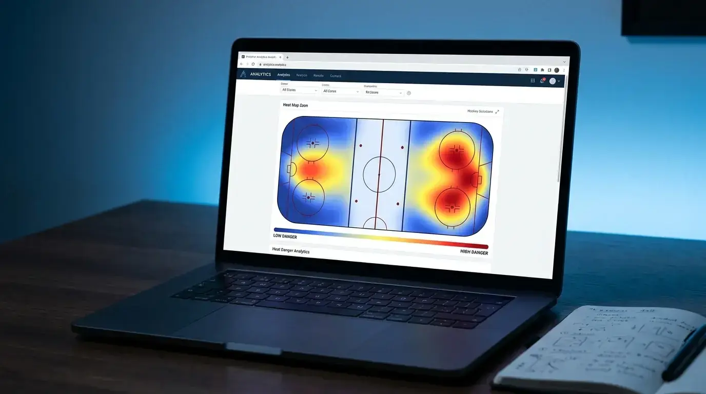 NHL expected goals xG model heatmap showing shot quality zones on a hockey rink