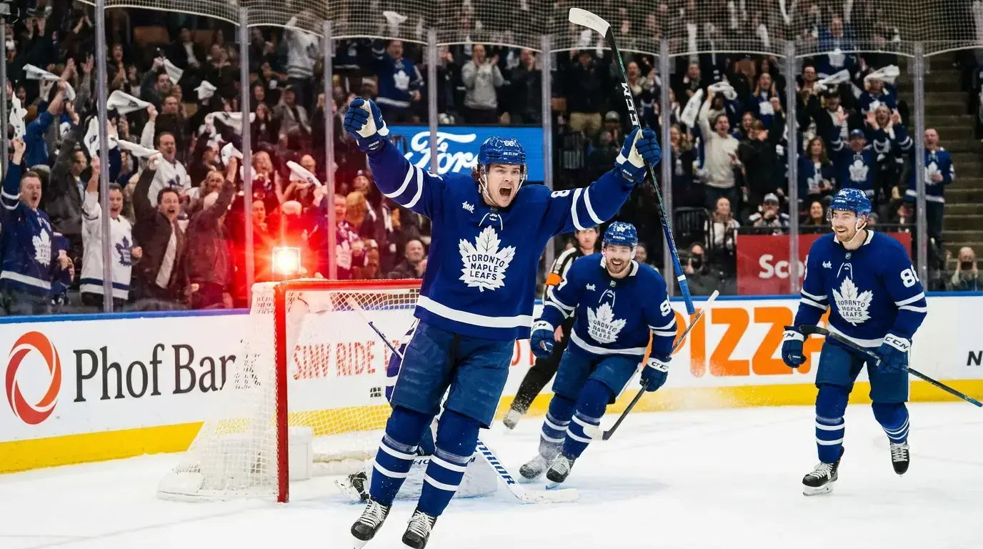 NHL forward celebrating after scoring a goal