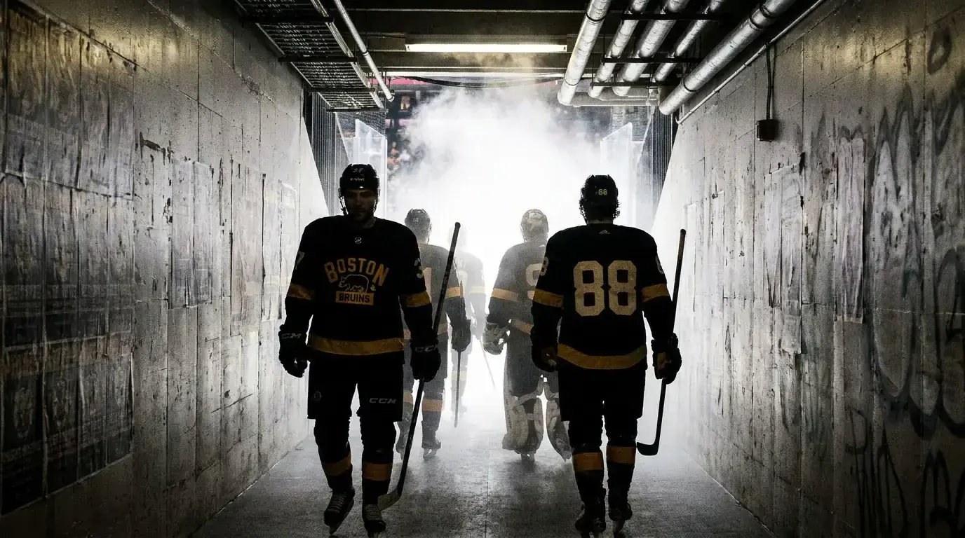 NHL home team walking through the arena tunnel before a game