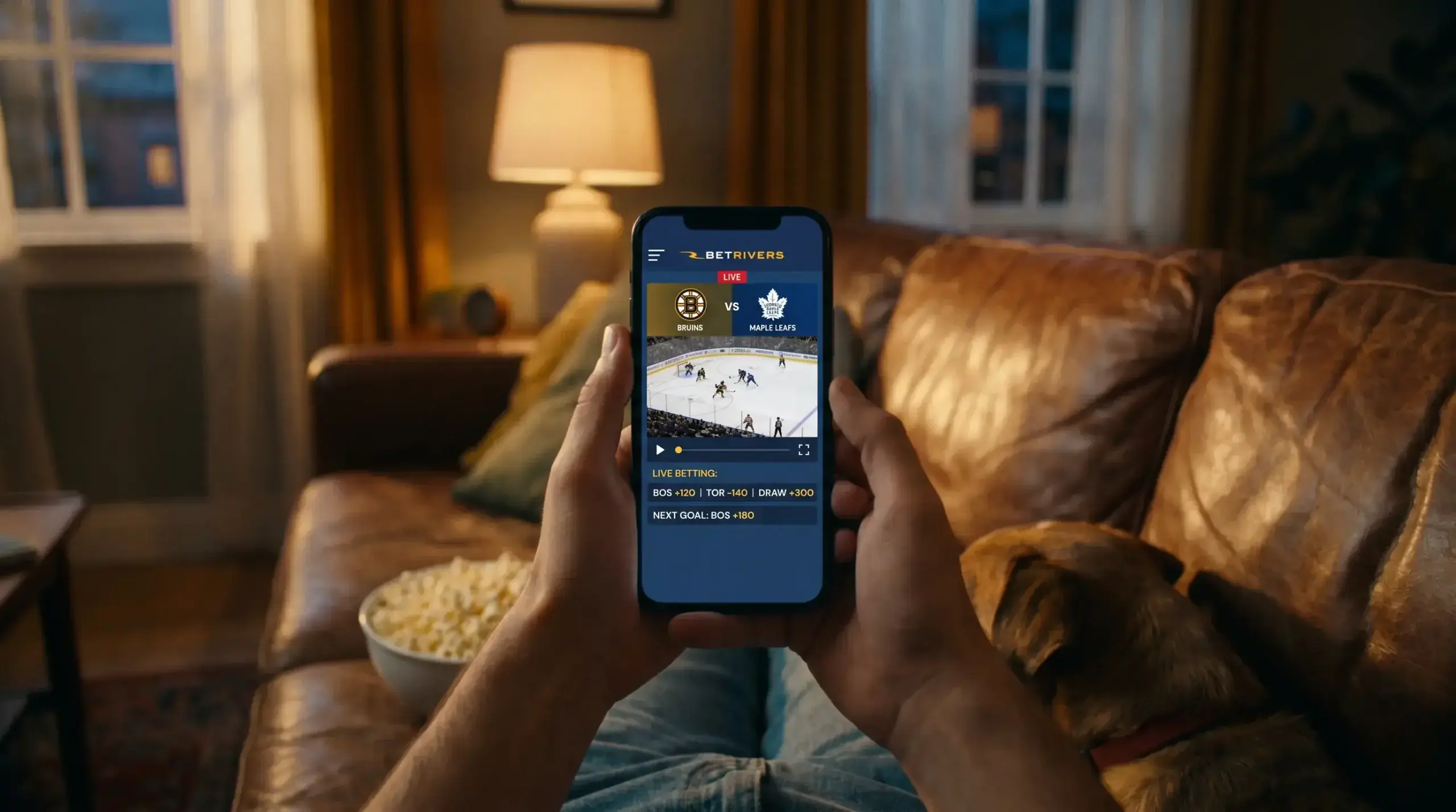 NHL live streaming on a mobile betting app during a game
