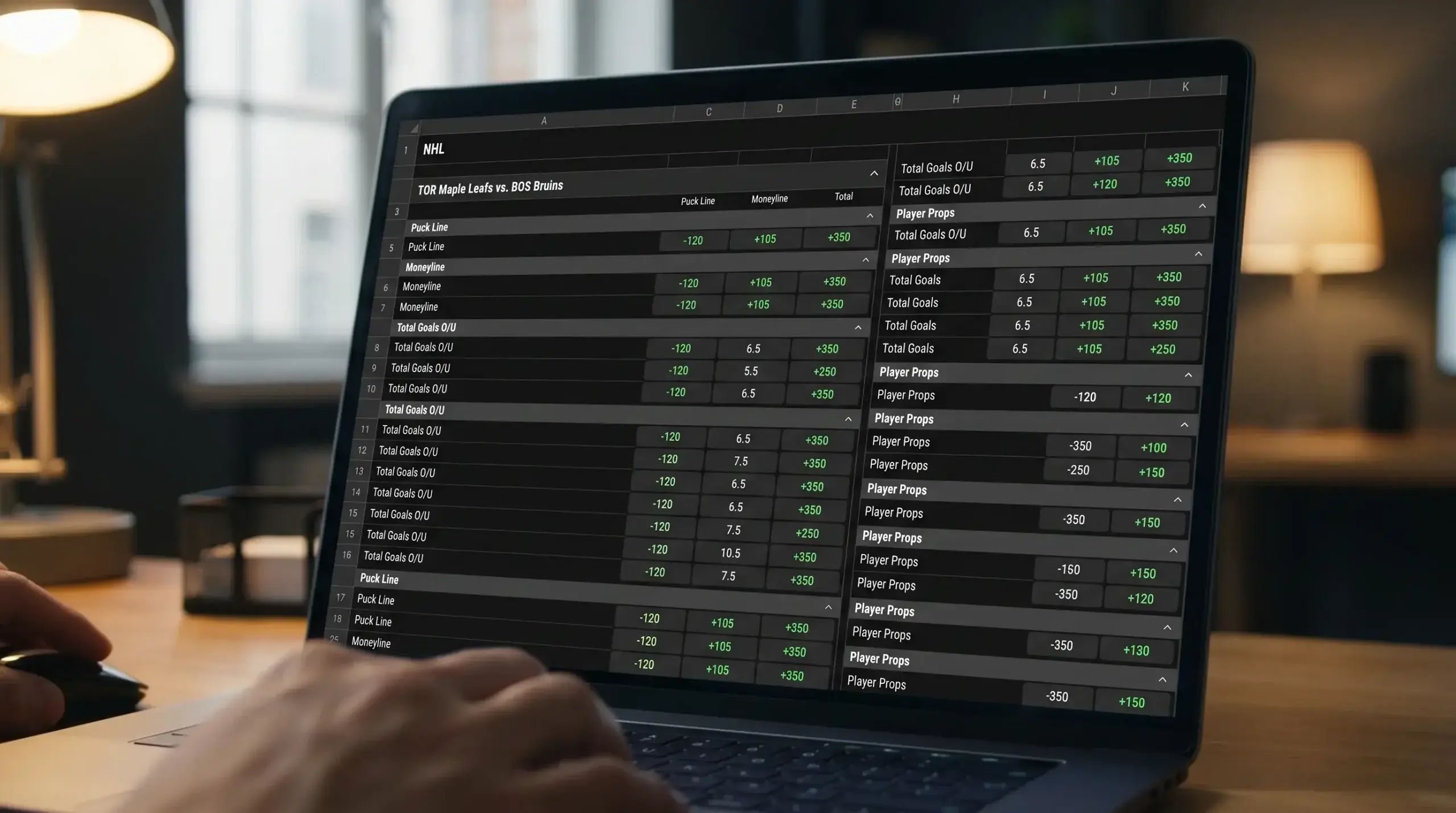 NHL betting market depth comparison across UK bookmaker platforms showing available wager types