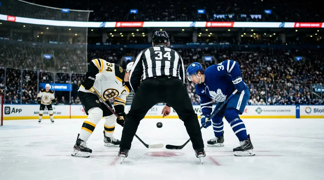 NHL official dropping the puck for a ceremonial faceoff