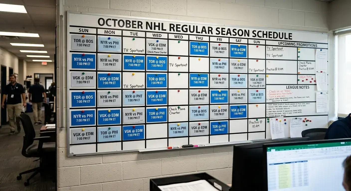 NHL regular season schedule board showing upcoming fixtures