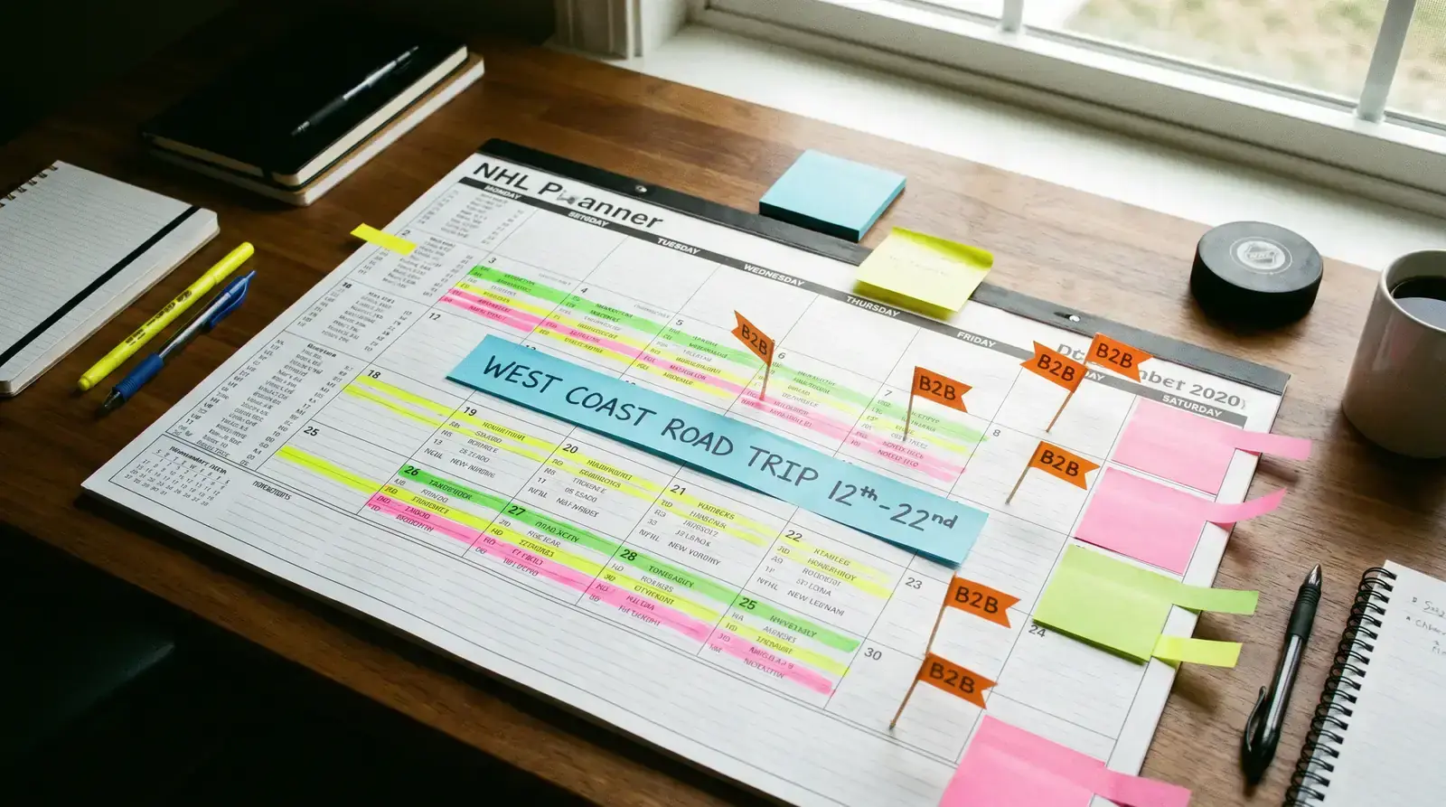 Planner tool for tracking NHL schedule spot betting opportunities