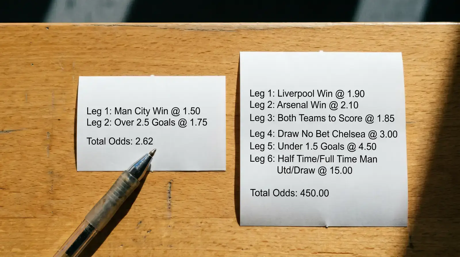 Comparison between small and large NHL accumulator betting slips