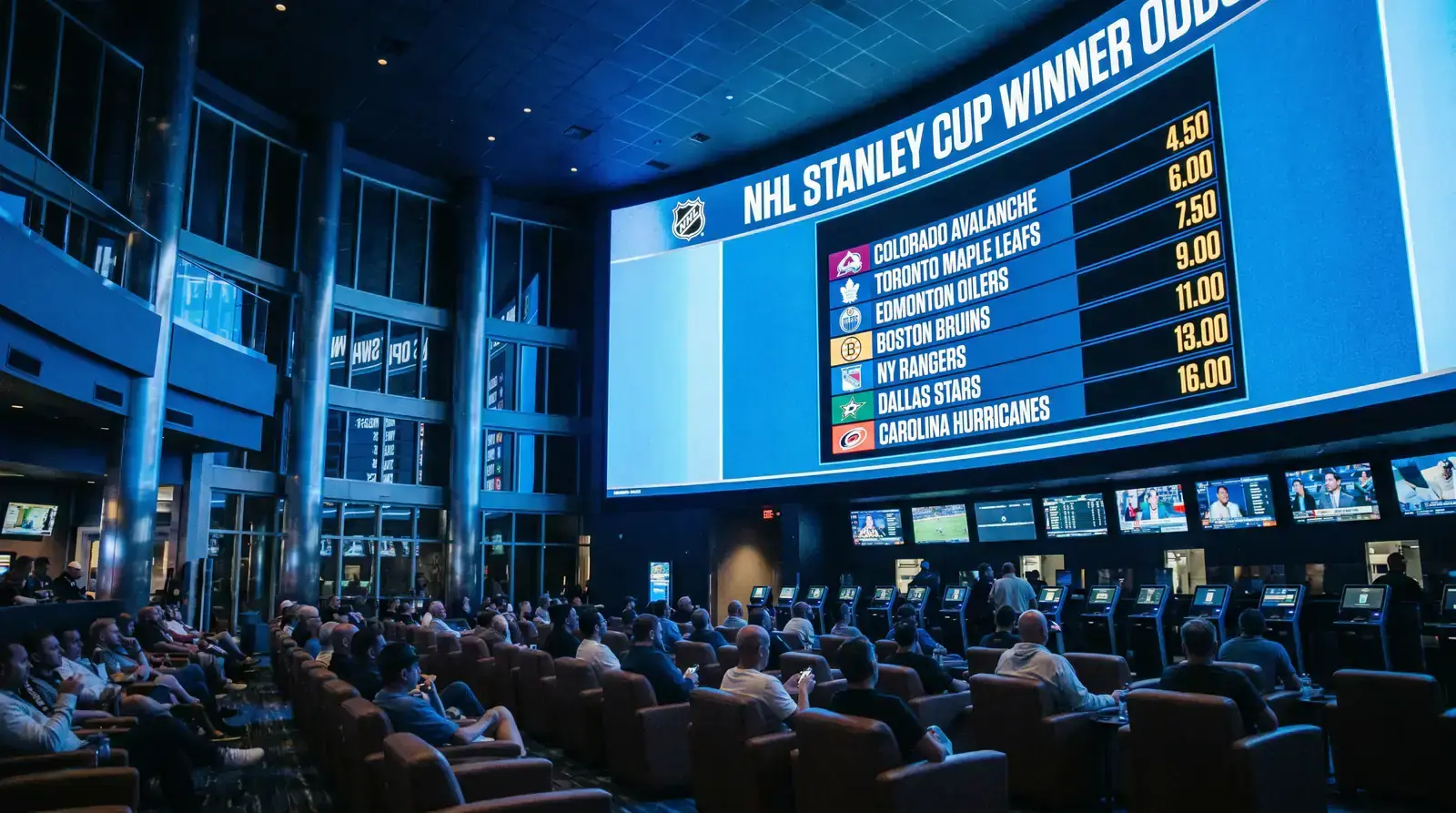 Preseason Stanley Cup odds displayed on a sportsbook board